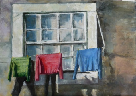 vor dem Fenster, 50 x 70 cm, mischtechnik