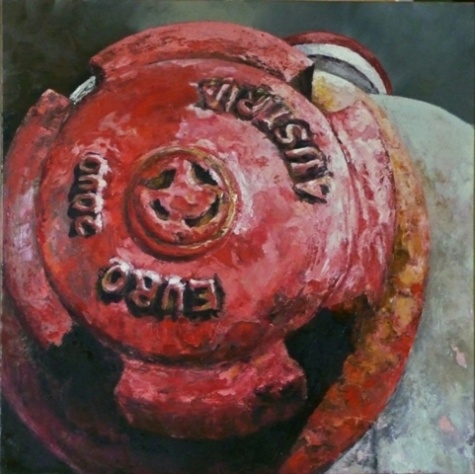 rosa Hydrant Detail I, &ouml;l, 70 x 70 cm, 1-2015