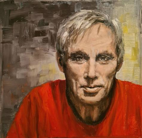 Begegnungen 4, r.&ouml;l auf papier, 18x18 cm, 2021 kl