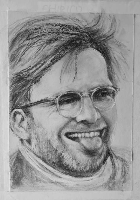 J.K. is happy, charcoal on paper, 29 x 21 cm