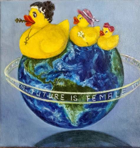 Badeente the future is female I, &ouml;l, 30x30, 2022