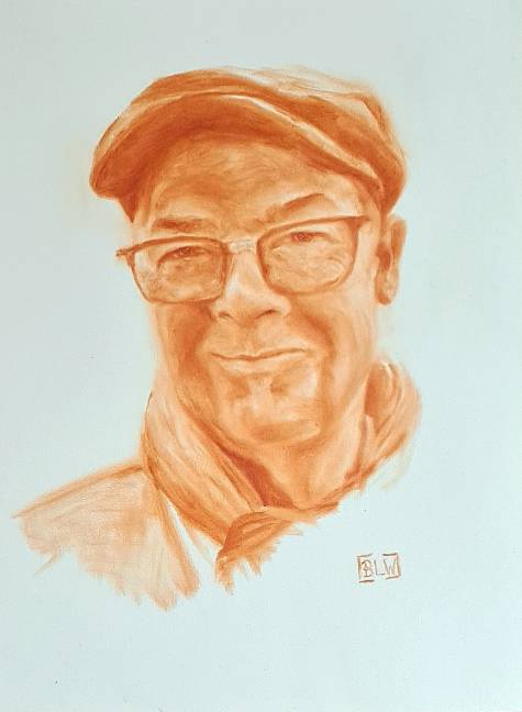 Portr&auml;t S.A.K, &ouml;l (sienna gebrannt) auf papier, 47 x 35 cm,